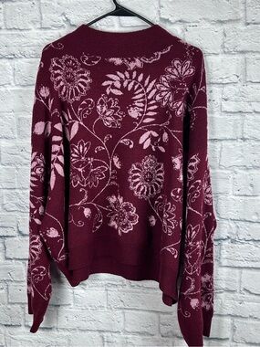 Kate & Sam XXL Burgundy Floral Sweater Balloon Sleeve Soft Knit Pullover